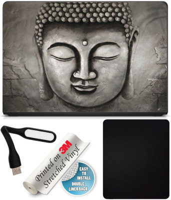 

FineArts Premium Quality, HD, UV Printed, Laminated, Protected, Bubble Free, Scratchproof, Washable, Easy to Install Laptop Skin/Sticker/Vinyl/Cover for 13.1, 13.3, 14.1, 14.4, 15.1, 15.6 inches on 3M Vinyl with Mouse Pad and Usb Led Light (buddha greysca