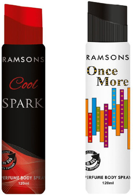 

Ramsons Cool Spark and Once More No Gas Perfume Body Spray Combo Pack of 2 Perfume Body Spray - For Men & Women(240 ml, Pack of 2)