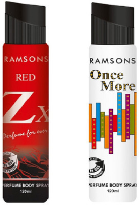 

Ramsons Red Zx and Once More Gas Perfume Body Spray Combo Pack of 2 Perfume Body Spray - For Men & Women(240 ml, Pack of 2)