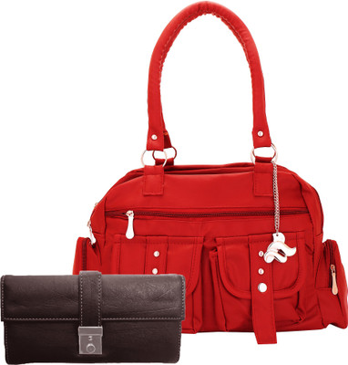 

Lady bar Shoulder Bag(Red, Brown), Brown;red