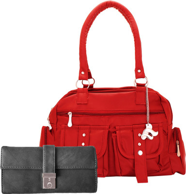 

Lady bar Shoulder Bag(Red, Grey), Grey;red