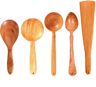 

the indus valley PURE NEEM WOOD Spatula for COOKING AND SERVING Wooden Ladle(Pack of 5)