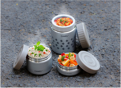 

Camel Stainless Steel Vacuum Food jar Lunch Set CLH-108 3 Containers Lunch Box(1080 ml), Multicolor