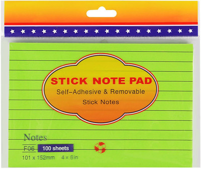 

PIGLOO Self-Stick Sticky Note Pad 100 Sheets Ruled, 4 x 6 inch, Green, 1 Colors(Green)