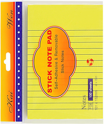 

PIGLOO Self-Stick Sticky Note Pad 100 Sheets Ruled, 4 x 6 inch, Yellow, 1 Colors(Yellow)
