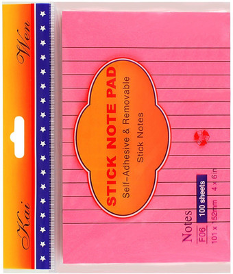 

PIGLOO Self-Stick Sticky Note Pad 100 Sheets Ruled, 4 x 6 inch, Pink, 1 Colors(Pink)