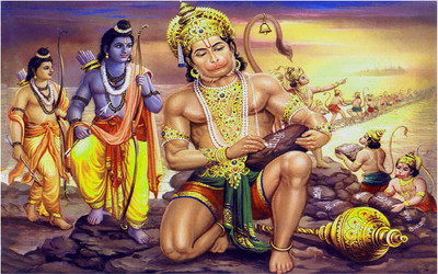 Lord Hanuman Ji with Shree Ram and Laxman Ji Poster Paper Print(12 inch X 18 inch, Rolled)