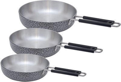 

JVS Aluminium Large Sauce Pan ( set of 3) Fry Pan 15 cm diameter(Aluminium), Grey