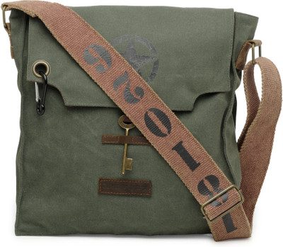 

The House of Tara Men & Women Casual Green, Brown Canvas Messenger Bag, Brown;green