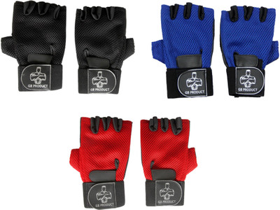 

GB 3 Pcs Top Grade Gym & Fitness Gloves (Free Size, Red, Black, Blue), Blue;red;bleck