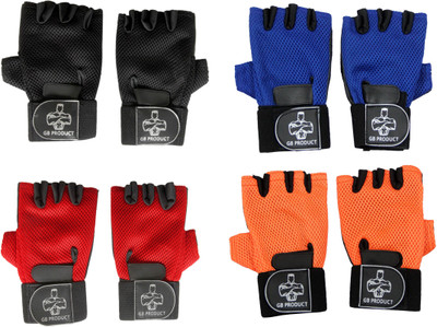 GB 4 Pcs Top Grade Gym & Fitness Gloves (Free Size, Red, Black, Blue, Orange), Black;blue;orange;red
