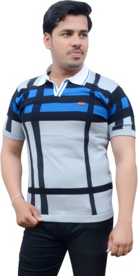 CottonAvenue Self Design Men Polo Neck Multicolor T-Shirt