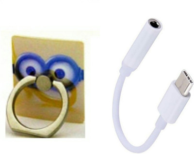 

BB4 FINGER RING MOBILE HOLDER SELF STAND WITH TYPE C TO 3.5MM HEADPHONE/EARPHONE JACK CABLE USB Adapter(Multicolor)