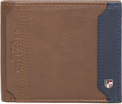 

U.S. Polo Assn Men Brown Genuine Leather Wallet(12 Card Slots), Blue/brown