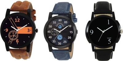 Om Designer Round Dial Men's & Boy's Watch Leather Strap Combo Pack of 3 Watch  - For Men   Watches  (Om Designer)