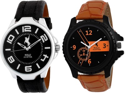 POLO HUNTER Ph-51BkSt-23 Pack Of 2 Black And Orange Elegant Watch  - For Men   Watches  (Polo Hunter)