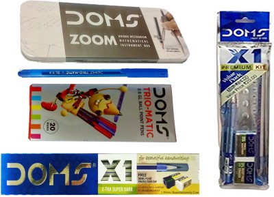 DOMS COMBO PACK OF -10 X1 PENCIL + ZOOM GEOMETRY BOX + X1 PREMIUM KIT +20 DOMS TRIO MATIC PENS School Set