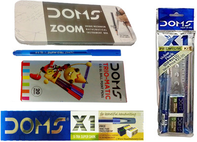 DOMS COMBO PACK OF -10 X1 PENCIL + ZOOM GEOMETRY BOX + X1 PREMIUM KIT +20 DOMS TRIO MATIC PENS School Set