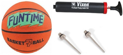 

Cosco Combo of 3, 1 Funtime Basketball Size-5, 1 Vixen Pump, And Needle Basketball - Size: (Pack of 1, Multicolor, Orange & green