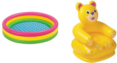 

DINAARKAN COMBO OF 3 FEET BATH TUB AND 2.5 FEET INFLATABLE TEDDY BEAR CHAIR(Multicolor)