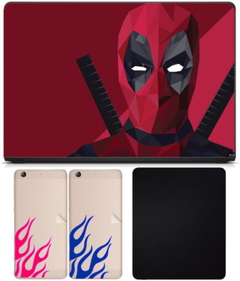 

FineArts 4in1 Premium Quality, HD, UV Printed, Laminated, Protected, Bubble Free, Scratchproof, Washable, Easy to Install Laptop Skin/Sticker/Vinyl/Cover for 13.1, 13.3, 14.1, 14.4, 15.1, 15.6 inches (Red Colour Mask) on 3M Vinyl with Mouse Pad and Two Pi