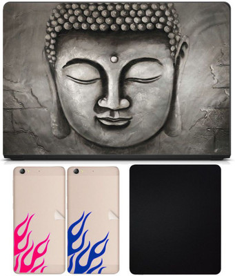

FineArts 4in1 Premium Quality, HD, UV Printed, Laminated, Protected, Bubble Free, Scratchproof, Washable, Easy to Install Laptop Skin/Sticker/Vinyl/Cover for 13.1, 13.3, 14.1, 14.4, 15.1, 15.6 inches (Buddha Grey)on 3M Vinyl with Mouse Pad and Two Piece F