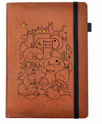 

Hamee A5 Notebook(Designer Printed Brown Leather A5 Notebook - 200 pages, A5 size Cat Family, Multicolor)