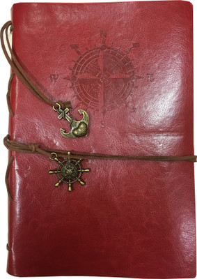 

Goonj Creations Regular Diary(Vintage PU Leather Travel Notebook Journal Blank Notebook with Shipwheel & Anchor metal Charms Diary - RED, Red)