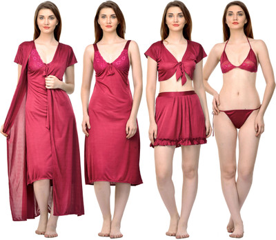 ROWENA Women Nighty with Robe(Maroon) ROWENA Women Nighty with Robe(Maroon)