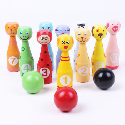 

Emob Wooden 10 Cute Animal Faced Pins & 3 Colourful Balls Bowling Set Toy for Kids(Multicolor)