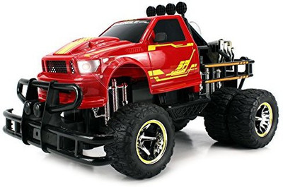 

Velocity Toys Jungle Fire TG-4 Dually Electric RC Monster Truck Big 1:12 Scale RTR w/ Working Headlights, Dual Rear Wheels(Red)