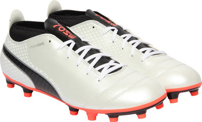 Puma ONE 17.4 FG Football Shoes For Men(White, Black, Puma white-puma black-fiery coral