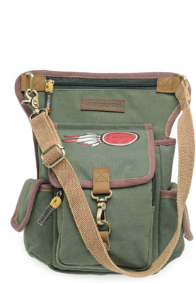 

The House of Tara Men & Women Casual Green Canvas, Cotton Sling Bag