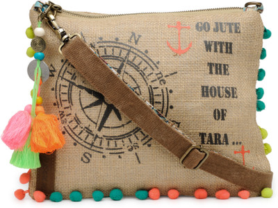 

The House of Tara Women Casual Beige Jute, Cotton Sling Bag