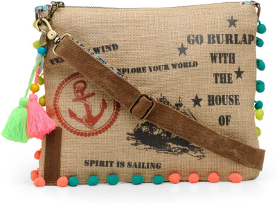 

The House of Tara Women Casual Brown, Red Jute, Cotton Sling Bag