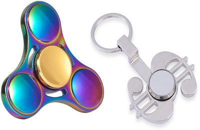 

Emob UFO Rainbow & Dollar Shining Chrome Pendent Fidget Keychain Hand Spinner Toy-Combo(Multicolor)