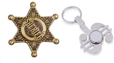 

Emob Sheriff Badge & Dollar Shining Chrome Pendent Fidget Keychain Hand Spinner Toy-Combo(Multicolor)