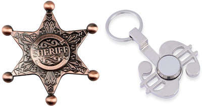 

Emob Sheriff Badge & Dollar Shining Chrome Pendent Fidget Keychain Hand Spinner Toy-Combo(Brown)