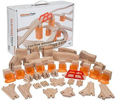 

Orbrium Toys Multi-Level Wooden Train Track Expansion Pack with Stackable Track Riser Stabilizers Generic...(Multicolor)