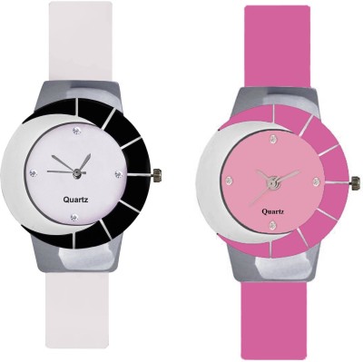 KNACK Black white different shape with pink and white multicolor and attractive glass glory Watch  - For Girls   Watches  (KNACK)