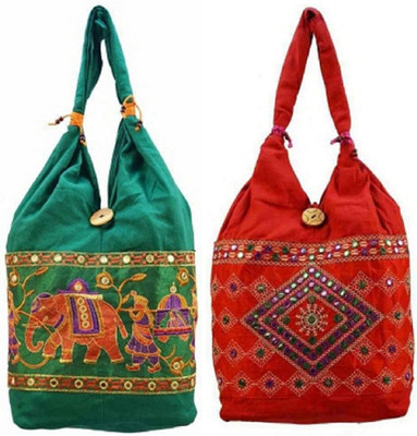 

gsi jhola bag Shoulder Bag(Green, Red, 5 inch)