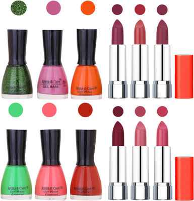 

Aroma Care Wholesale Rate Combo of Nail Polish and Rythm Lipstick 035(Set of 12)