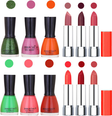 

Aroma Care Wholesale Rate Combo of Nail Polish and Rythm Lipstick 007(Set of 12)