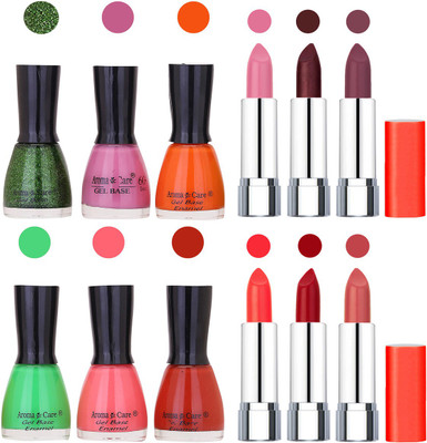 

Aroma Care Wholesale Rate Combo of Nail Polish and Rythm Lipstick 017(Set of 12)