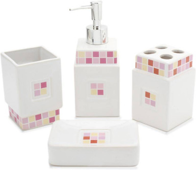 

Chrome 2101D Pink & White Ceramic Bathroom Set(Pack of 4)