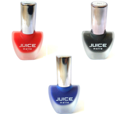 

Juice matte Red Black Blue HD finish nail polish Hot red, Sky blue, Intense black(Pack of 3)