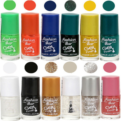 

Fashion Bar Exclusive Color Range Nail Polish Set of 12 Orange, Red, Pink, Green, Nude, White, Blue, Black, Yellow(Pack of 12)