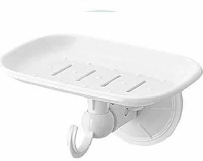 

NK-STORE 2 in 1 Multipurpose Super Suction Cup Plastic Soap Dish Holder With Towel Hook Hanger(White)
