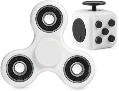 

VibeX ® Fidget Spinner, Outgeek Fidget Cube Toys TriFidget Hand Spinner Dice Stress Reducer 2 Pack(White, Black)