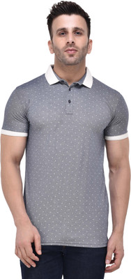 Tinted Polka Print Men's Polo Neck Dark Blue T-Shirt, Navy